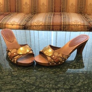 Coach Wooden Heeled Slipper Clogs